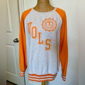 🍊Pressbox Orange & Heather Gray TENNESSEE Vols Raglan Sweatshirt Sz MEDIUM 🍊